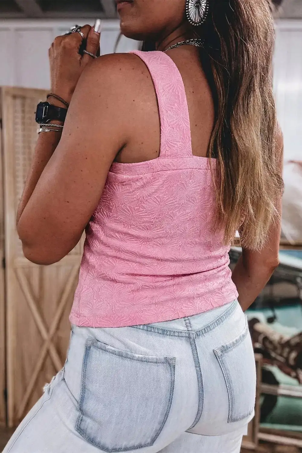 Square-Neck Textured Tank Top