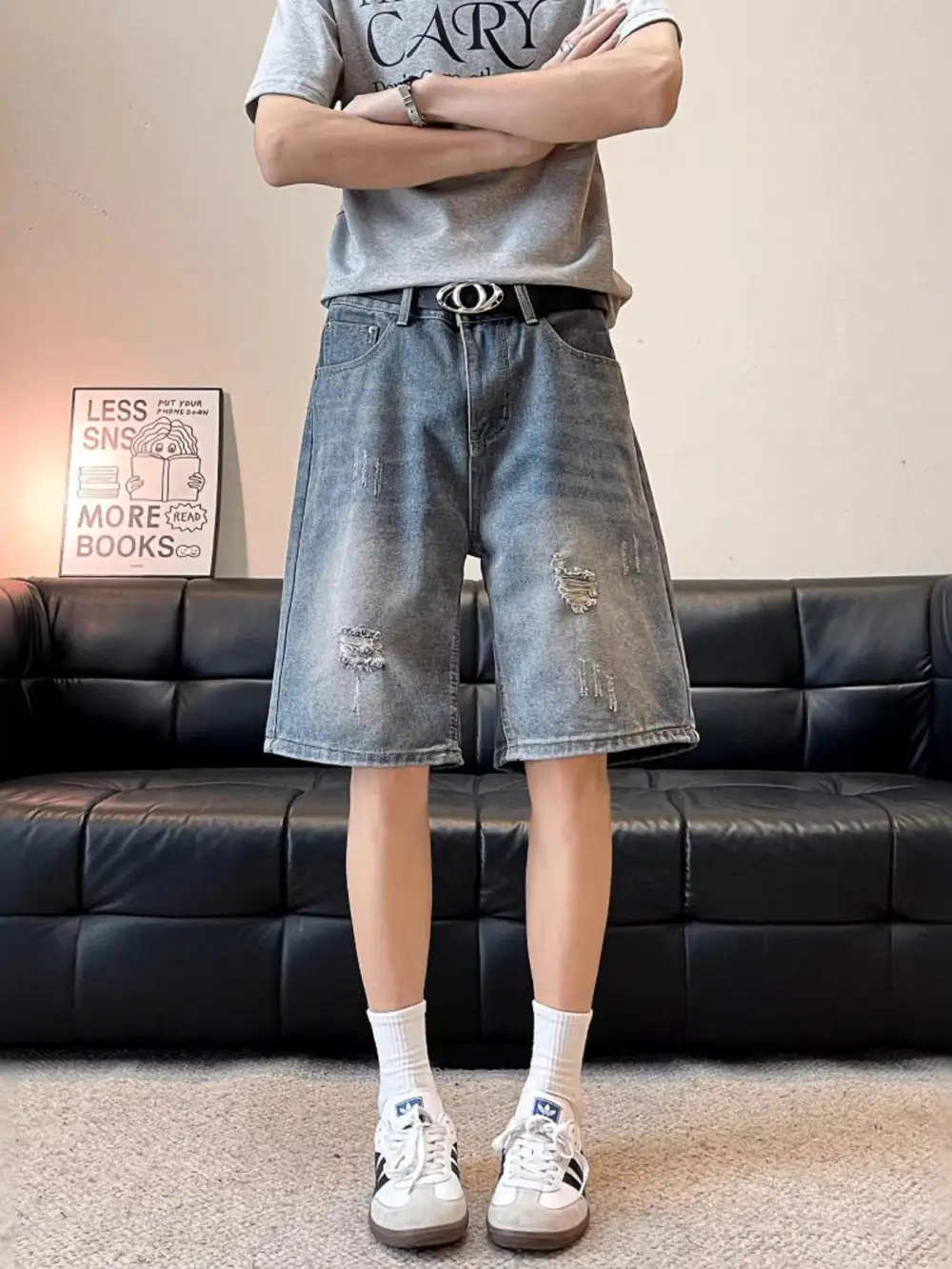 Refined Men's Full Size Ripped Wide Leg Denim Shorts