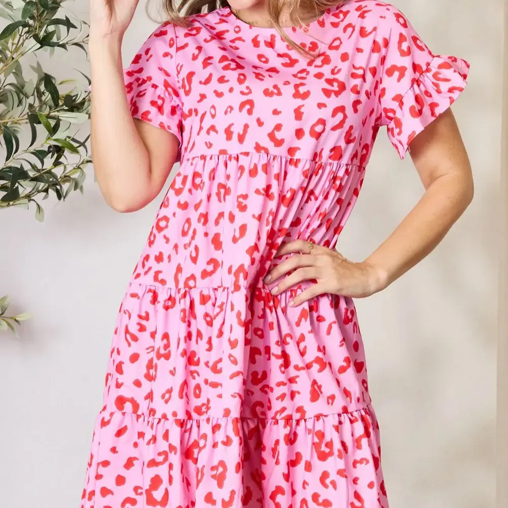 Short Flounce Sleeve Tiered Dress