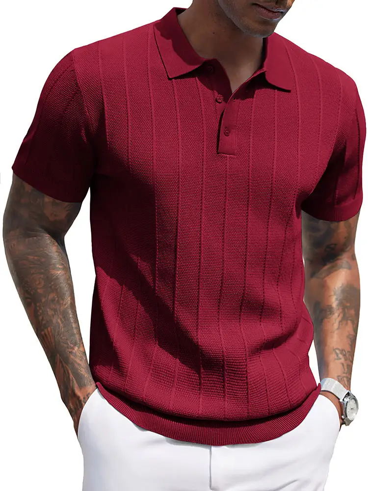 Ribbed Textured Knit Polo Shirt