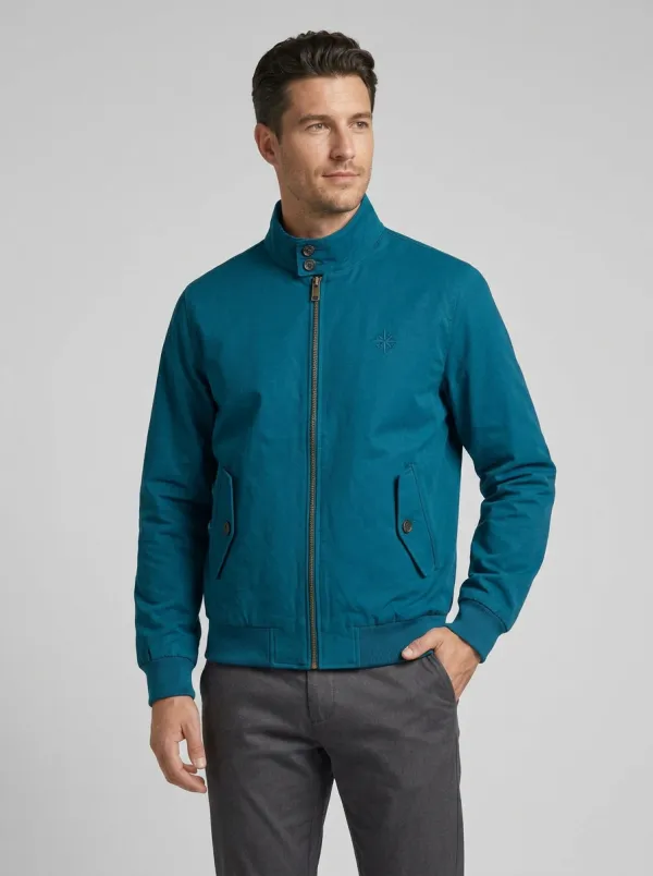 Men's Casual Navy Stand Collar Zip-Up Bomber Jacket