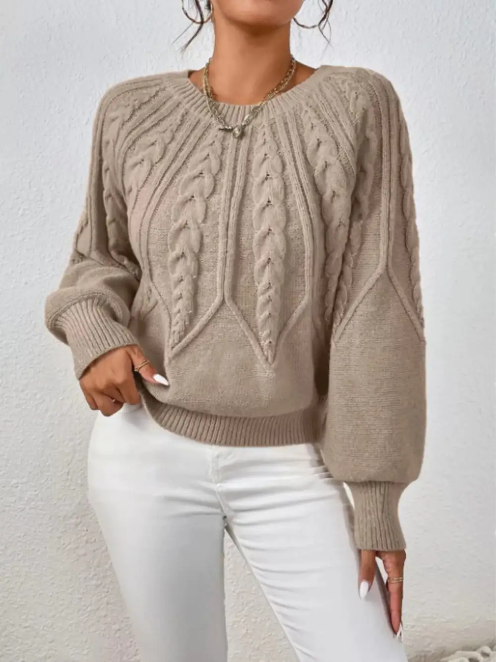 Essential Long Sleeve Cable Knit Sweater