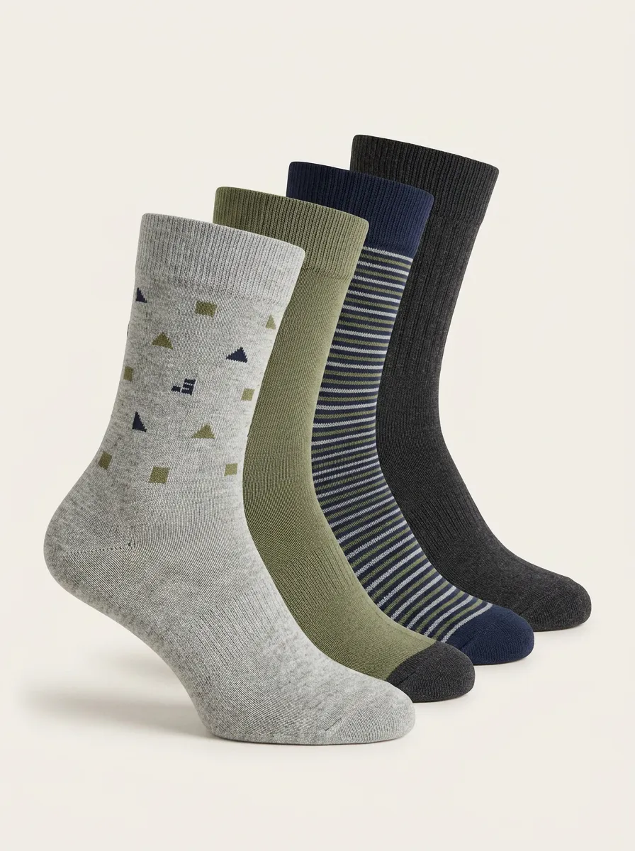 Everyday Geometric Striped Four-Pair Crew Socks