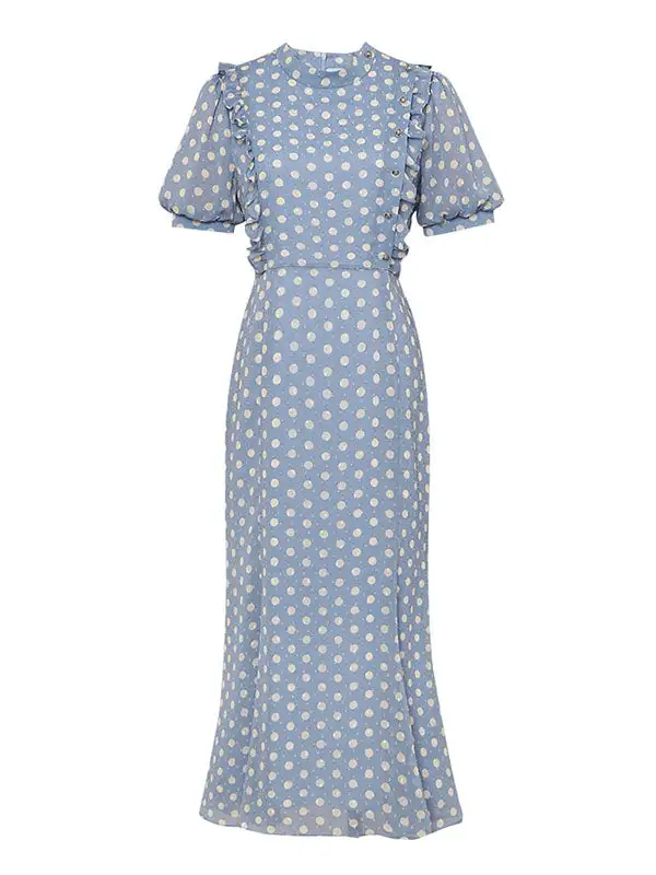Chiffon Polka Puff Long Dress