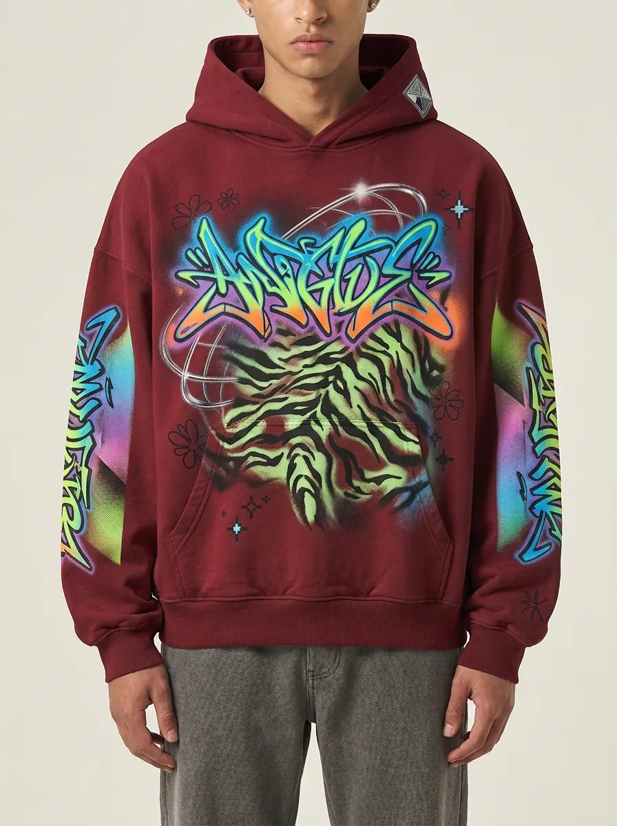 Unisex Streetwear Graffiti Tiger Airbrush Graphic Hoodie