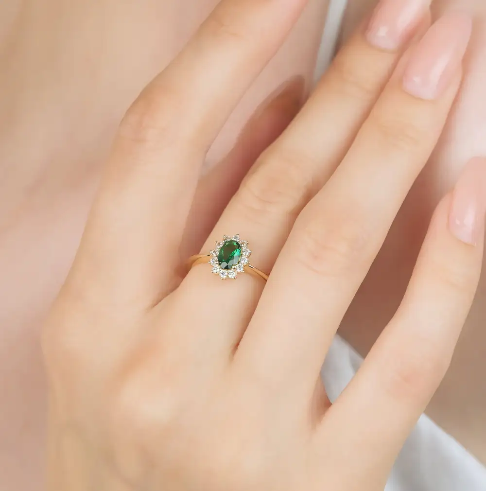Solid Gold Oval Emerald Ring