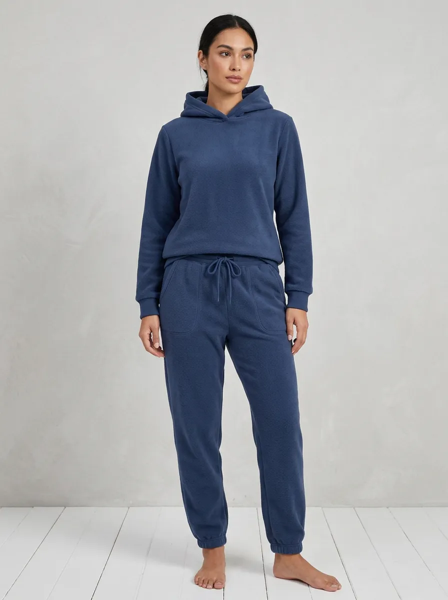 Women's Structured-Hood Hoodie And Patch-Pocket Jogger Fleece Lounge Set