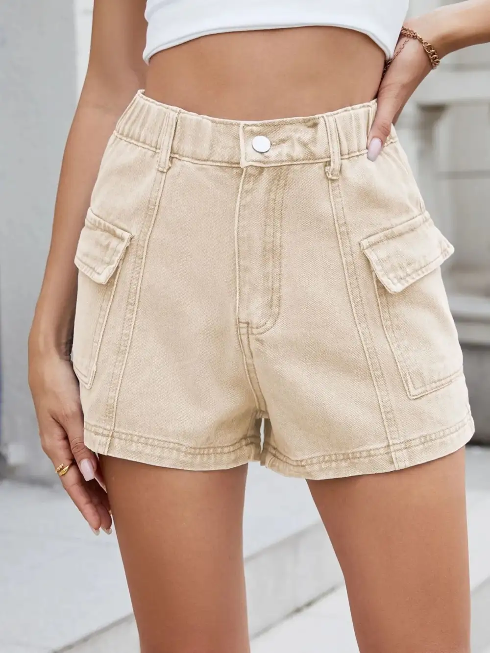 High Waist Cargo Shorts Denim Pants