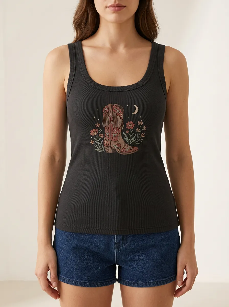 Desert Moon Floral Built-In Bra Tank Top