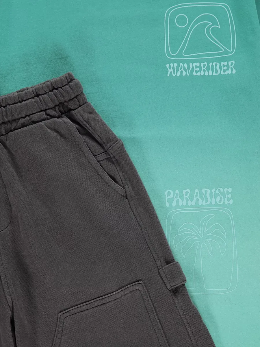 Green Ombré Surf T-Shirt and Cargo Shorts Outfit