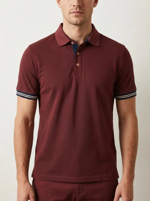 Men's Classic Everyday Striped Cuff Polo Shirt