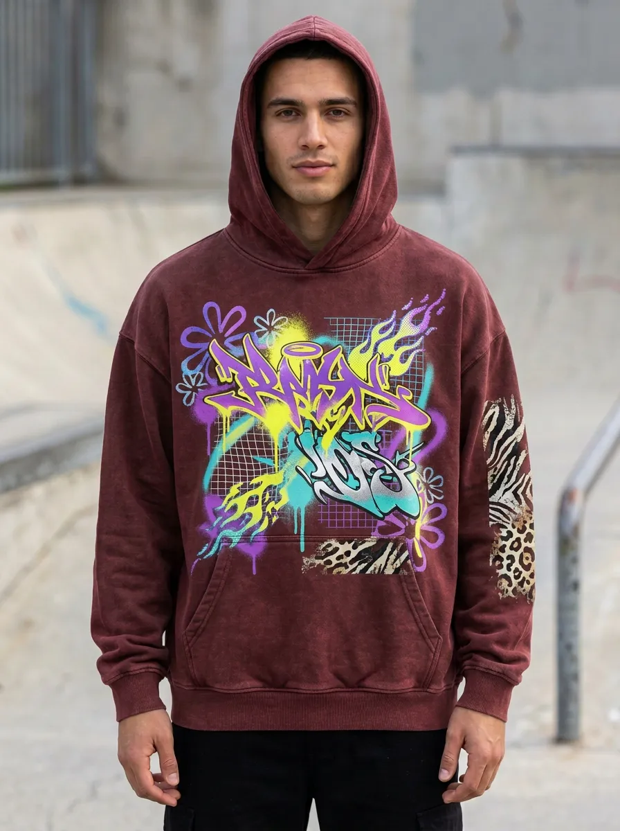 Unisex Graffiti Flame Animal Print Graphic Hoodie
