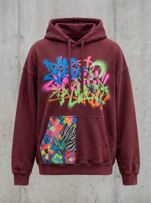Unisex Graffiti Floral Zebra Graphic Hoodie