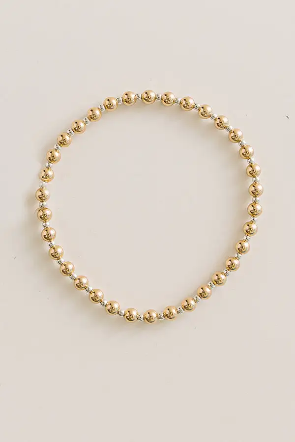 Beaded Mixed Metal Layered Statement Minimal Stretch Bracelet