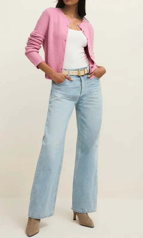 Soft Pink Ribbed Knit Cardigan