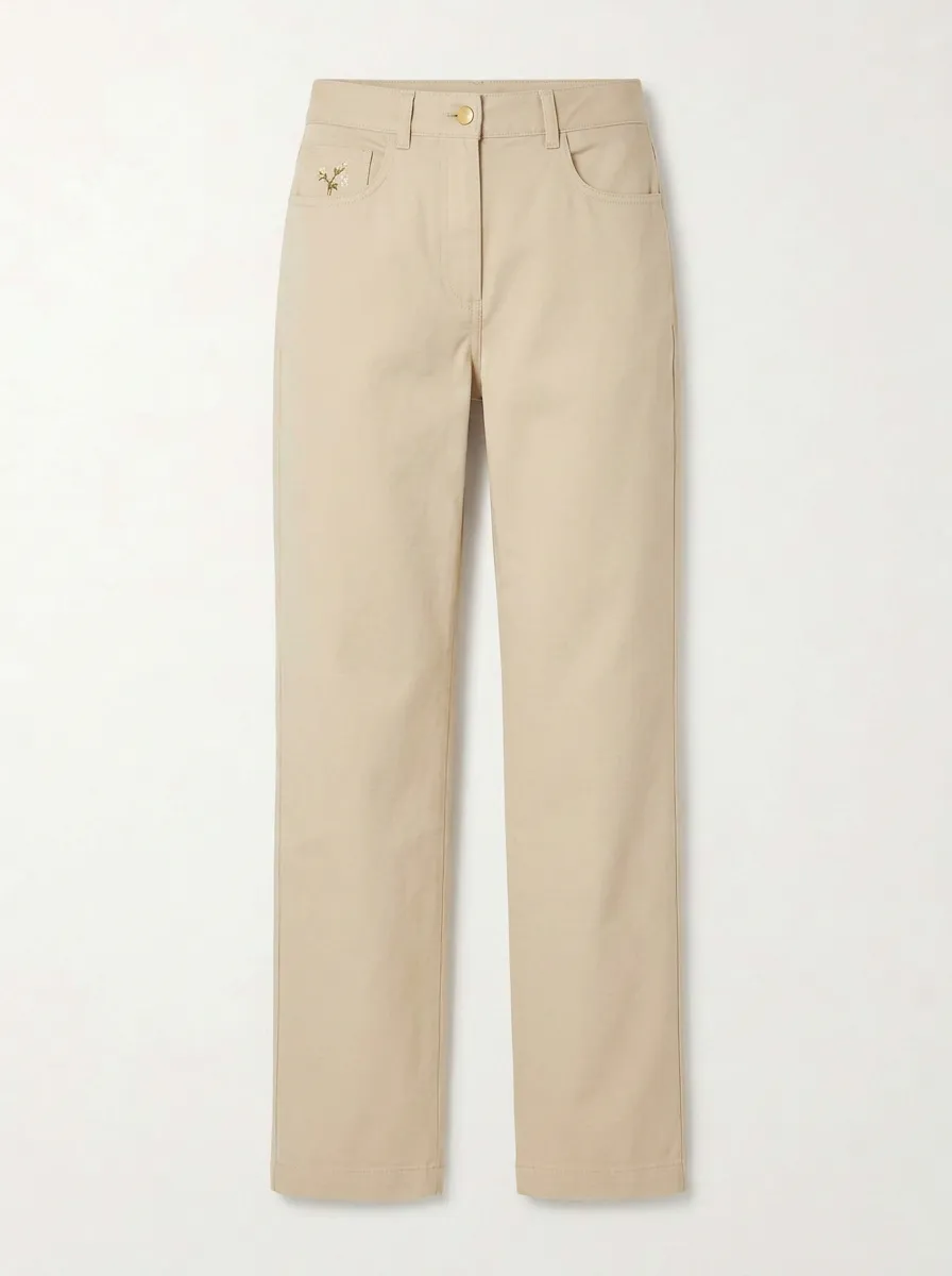 Women's Refined Comfort Floral Embroidered Mid Rise Straight Leg Pants