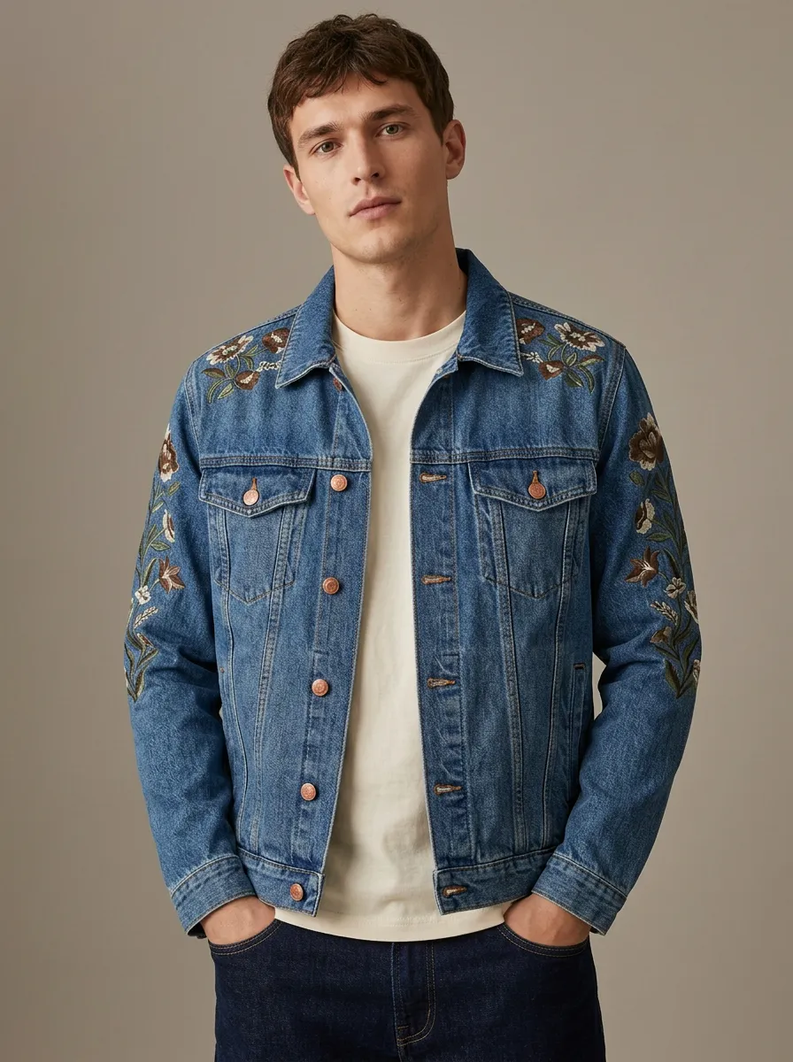 Men's Festival Floral Vintage Inspired Denim Jacket