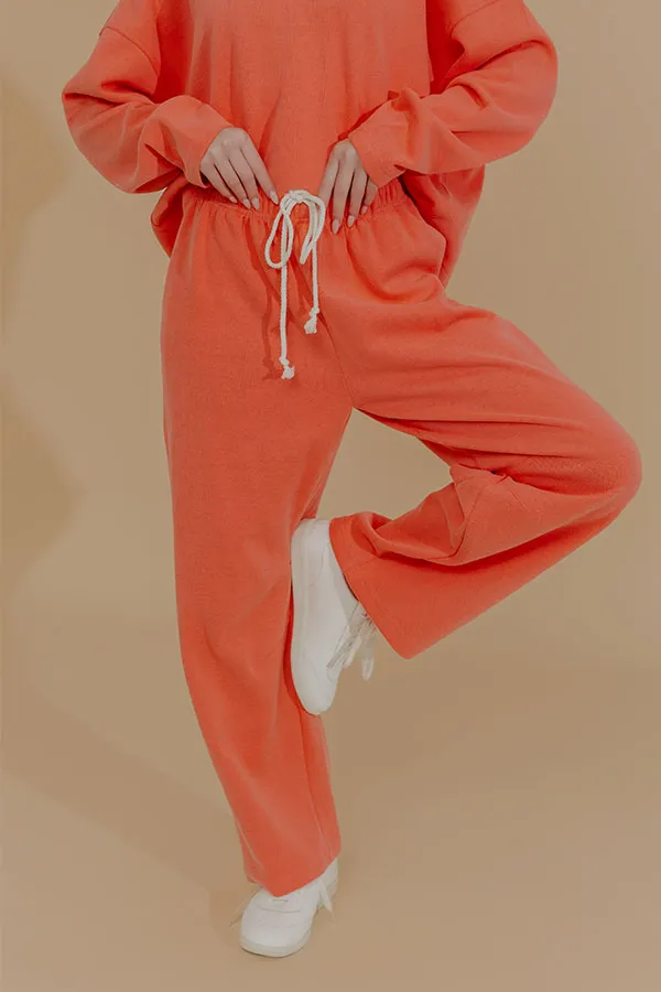 High Waist Relaxed Straight Leg Knit Drawstring Pants
