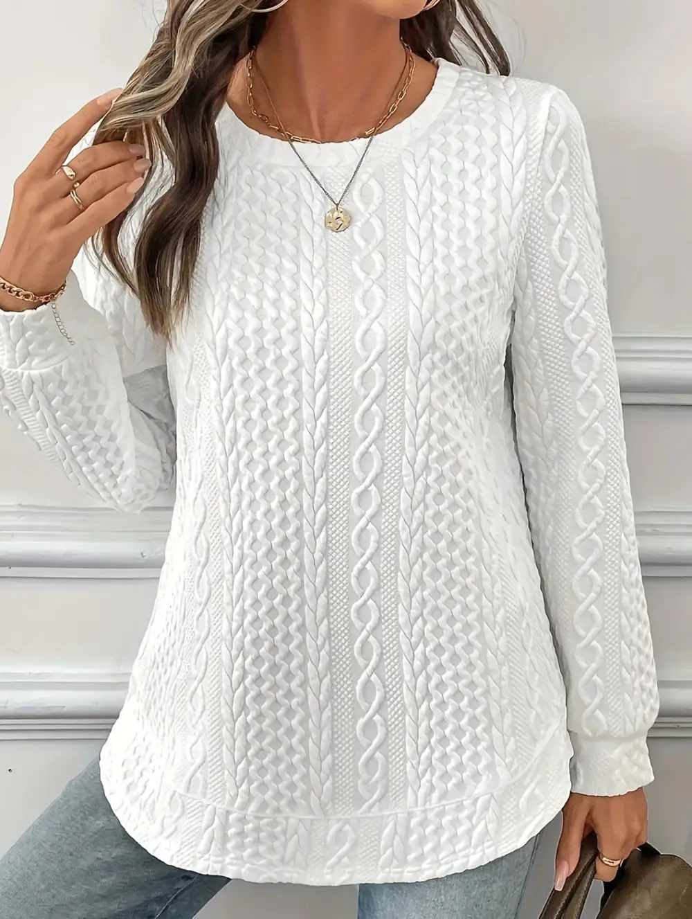 Textured Loose Fitting Drop Shoulder Sweatshirt