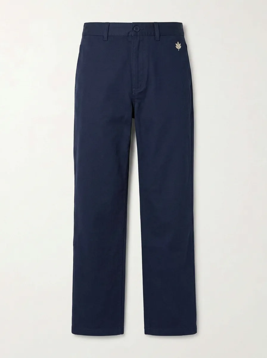 Women's Minimalist Leaf Logo Navy Printed Mid-Rise Straight Pants