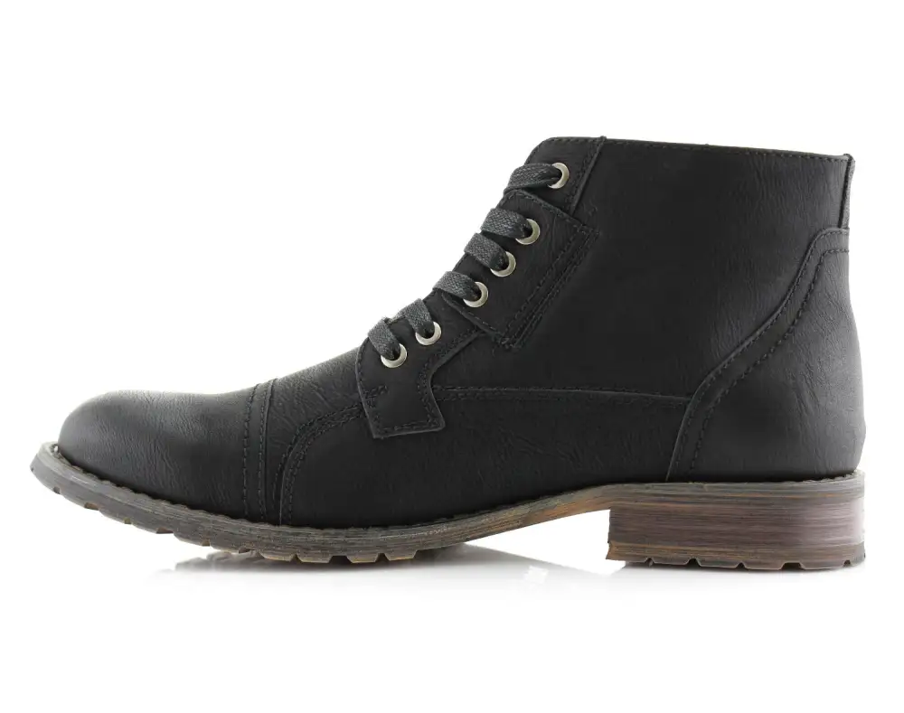 Classic Faux-Leather Burnished Lace-Up Combat Boots