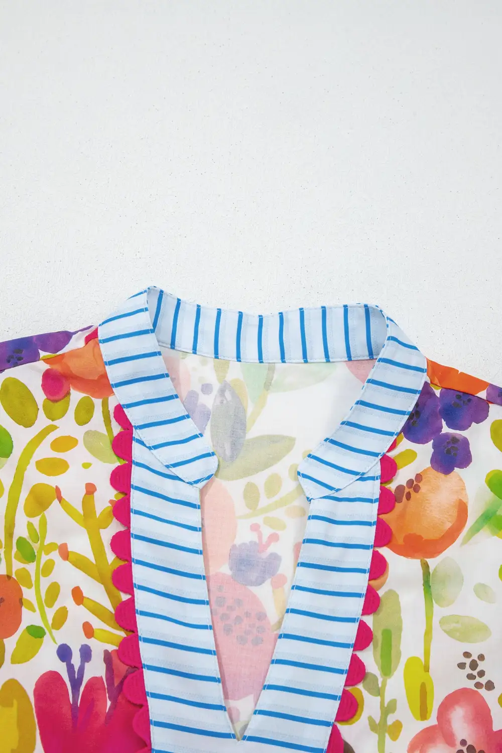 Structured Shape Floral Striped V Neck Dress