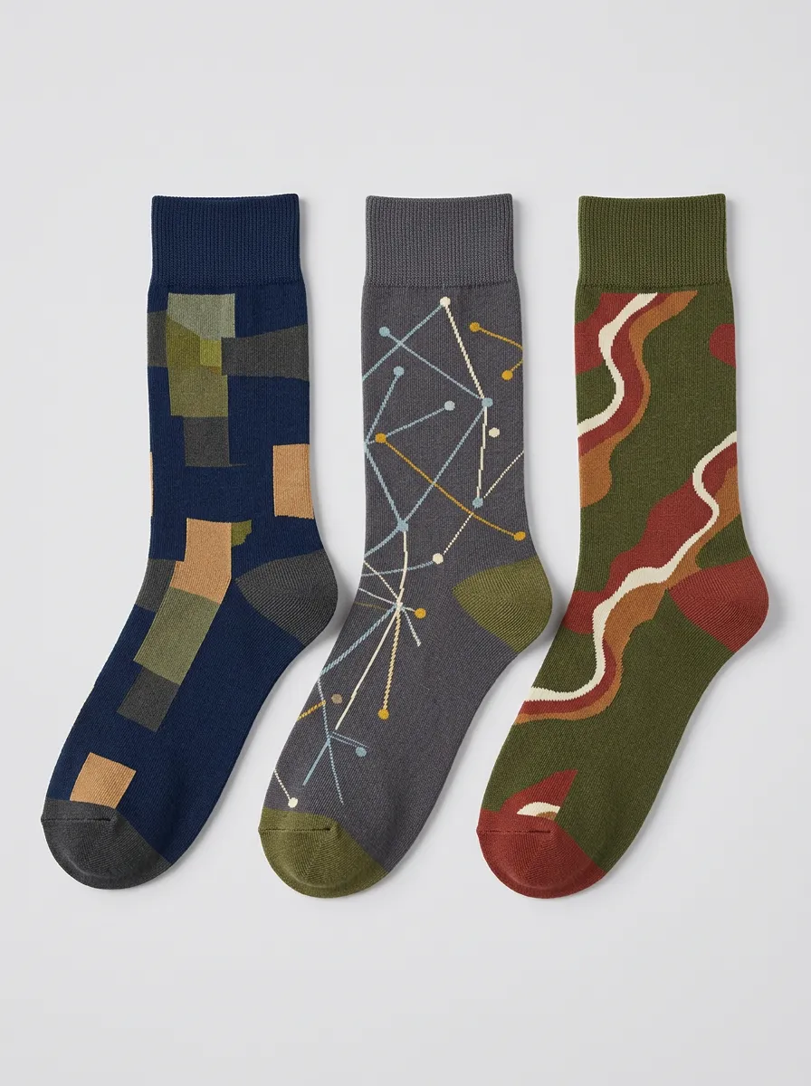 Men's Geometric Abstract Art Pattern Printed Three-Pack Socks