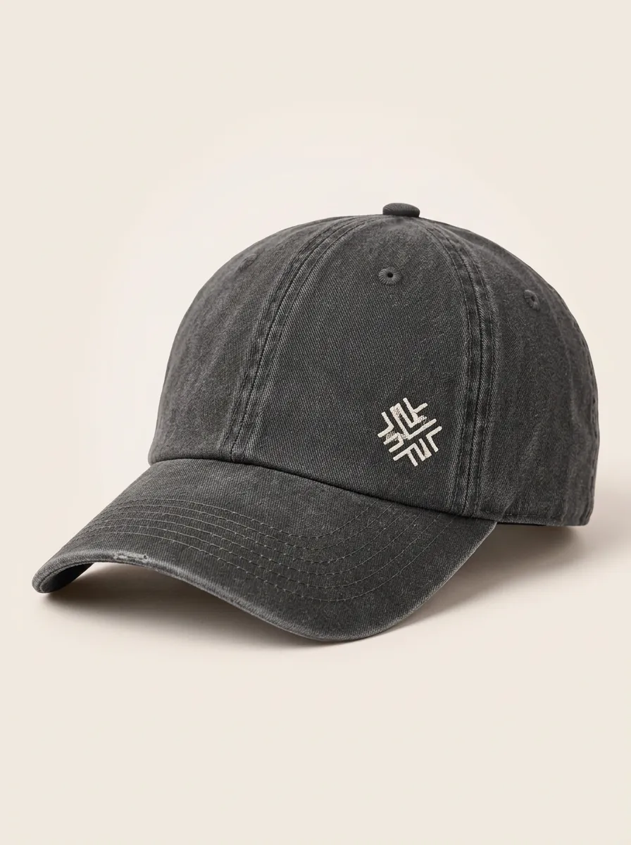 Graphic Detail Washed Finish Baseball Cap with Abstract Symbol