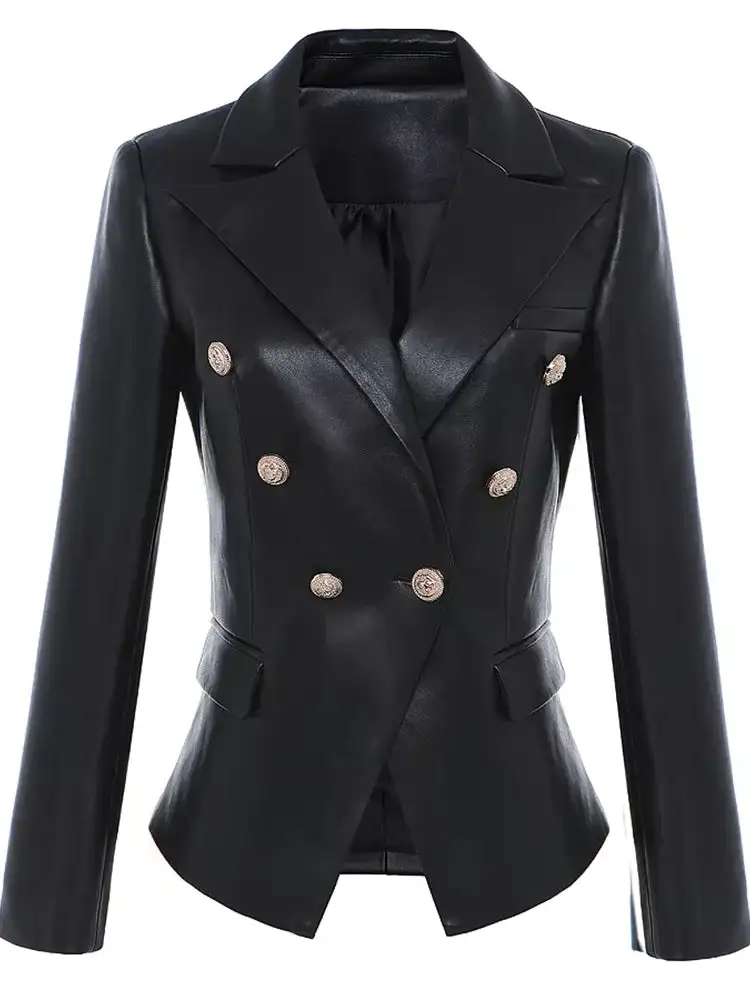 Faux Leather Metal Button Blazer