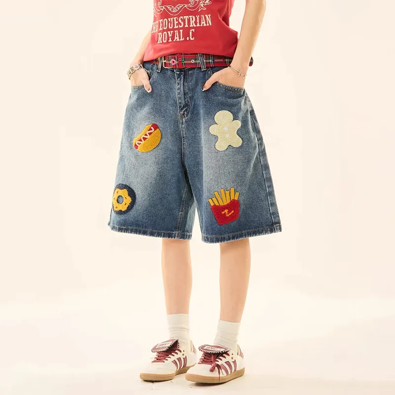 Distressed Embroidered Denim Shorts