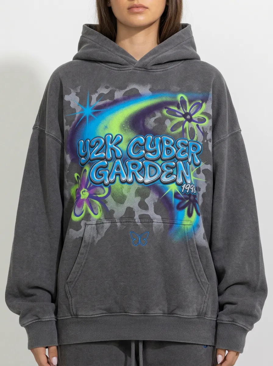 Unisex Streetwear Floral Airbrush Butterfly Hoodie