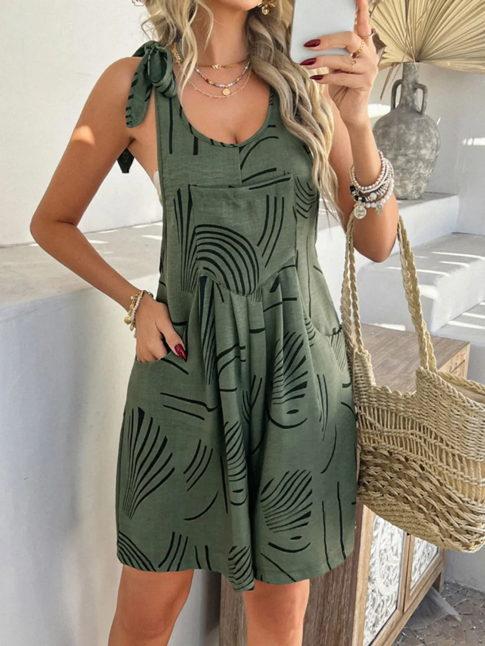 Devine Tie Shoulder Overalls With Pockets