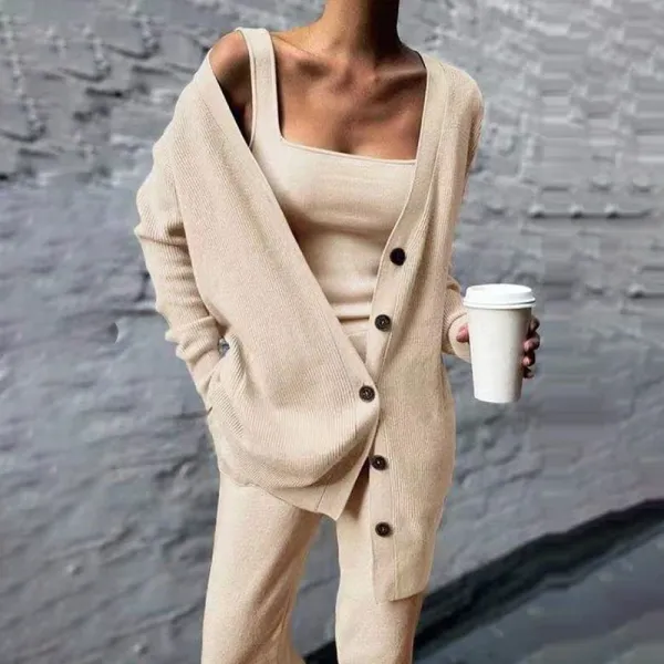 Solid Color Button Down Three Piece Set