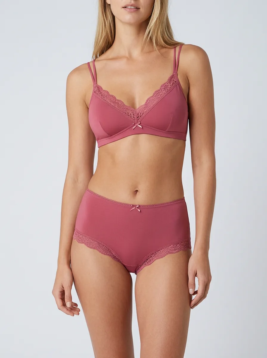 Women's Lace Trim Bowknot Lingerie Set