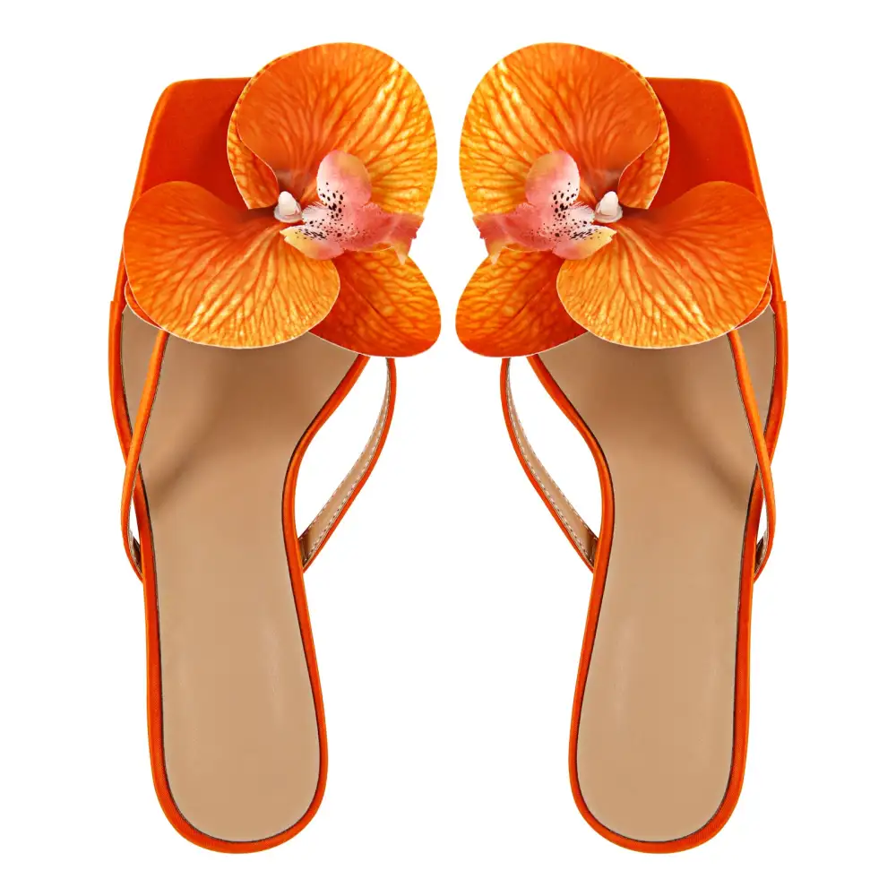 Square Toe Flower Thong Mule Sandals