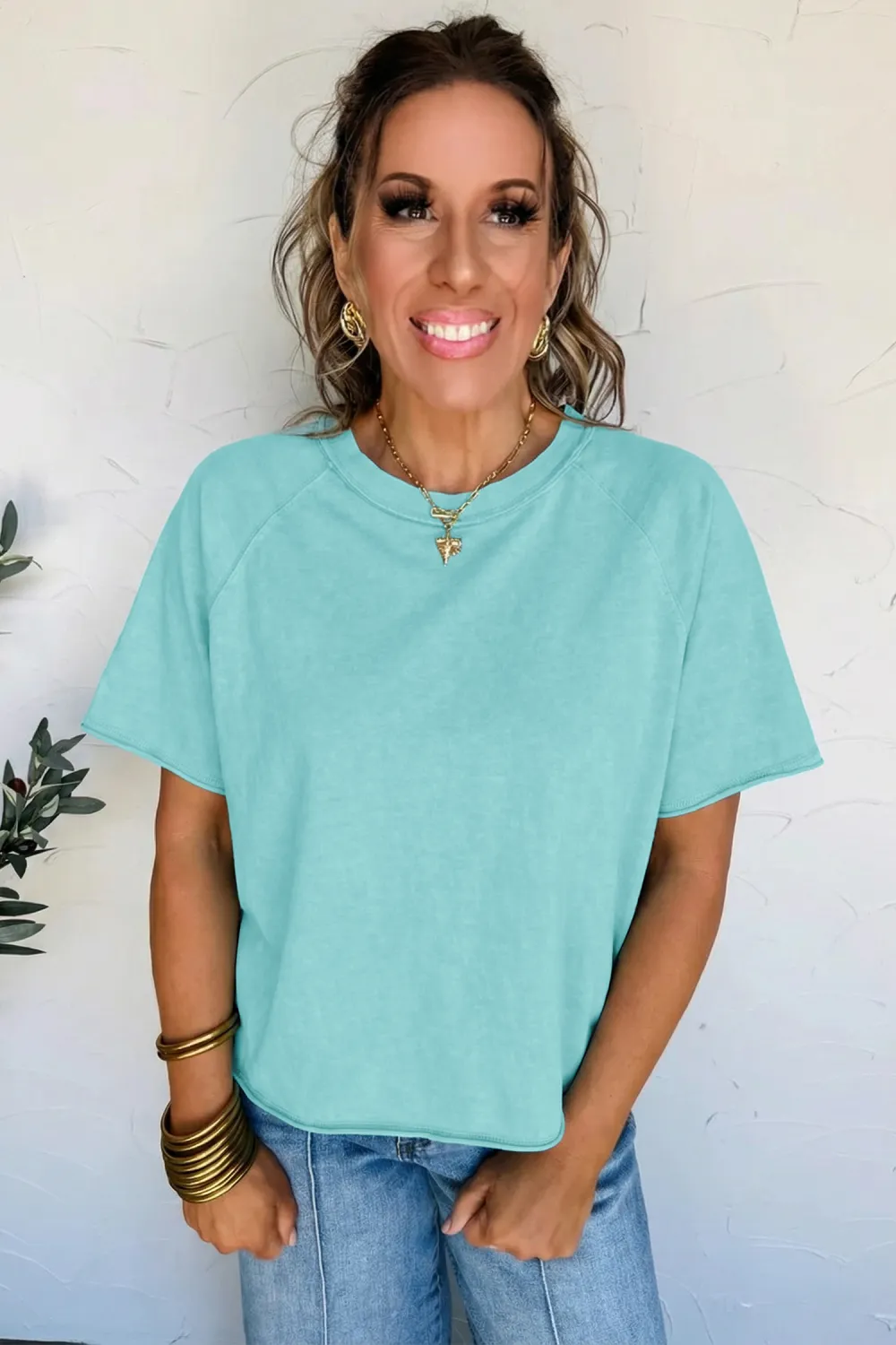 Mint Green Mineral Wash Raglan Tee