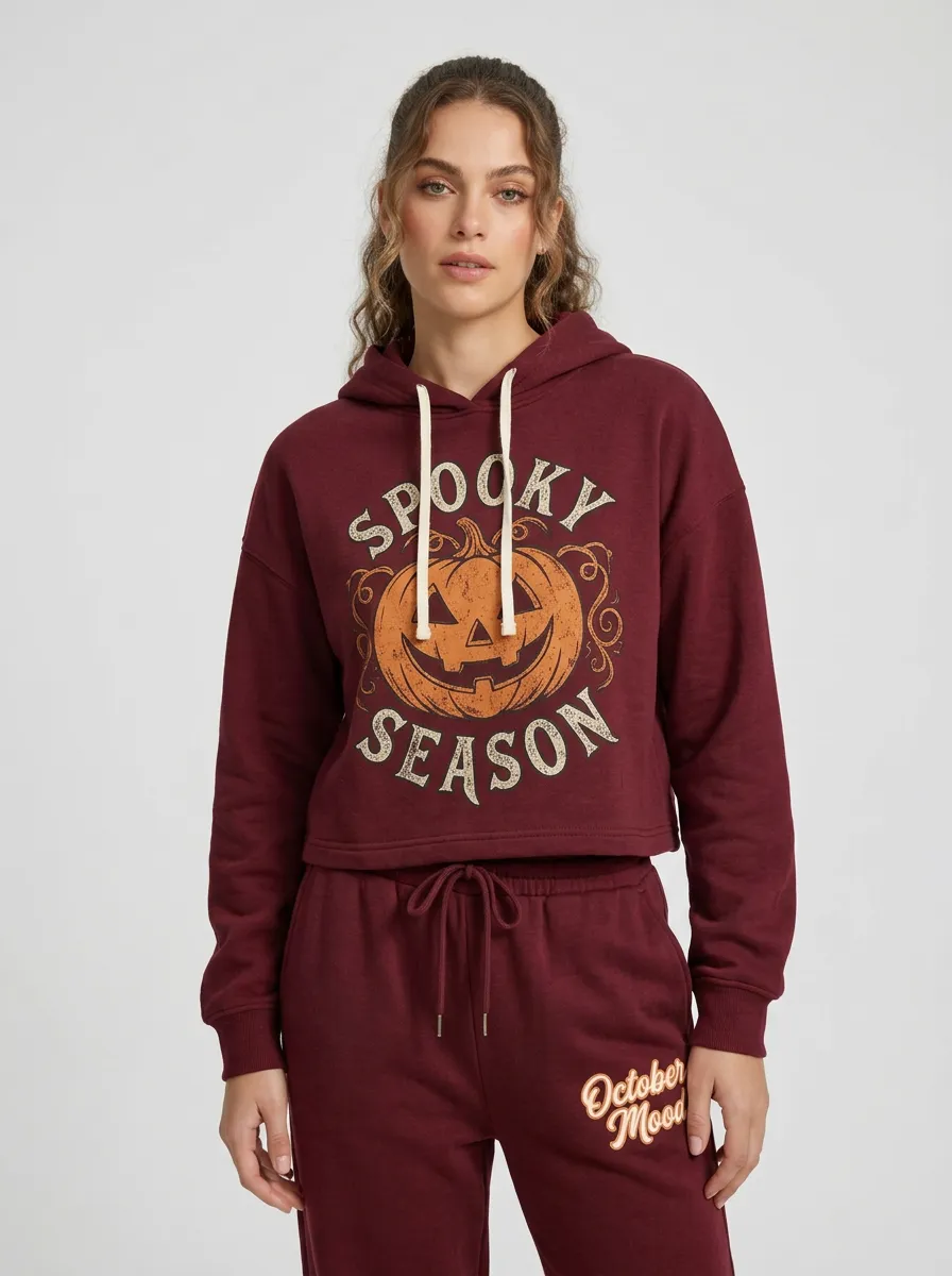 Women's Halloween Charcoal Spooky Season Pumpkin Leg-Graphic Hoodie Jogger Set