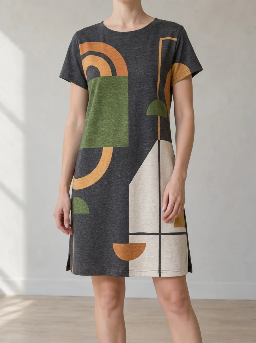 Women's Short Sleeve Geometric Print Crew Neck T-Shirt Dress