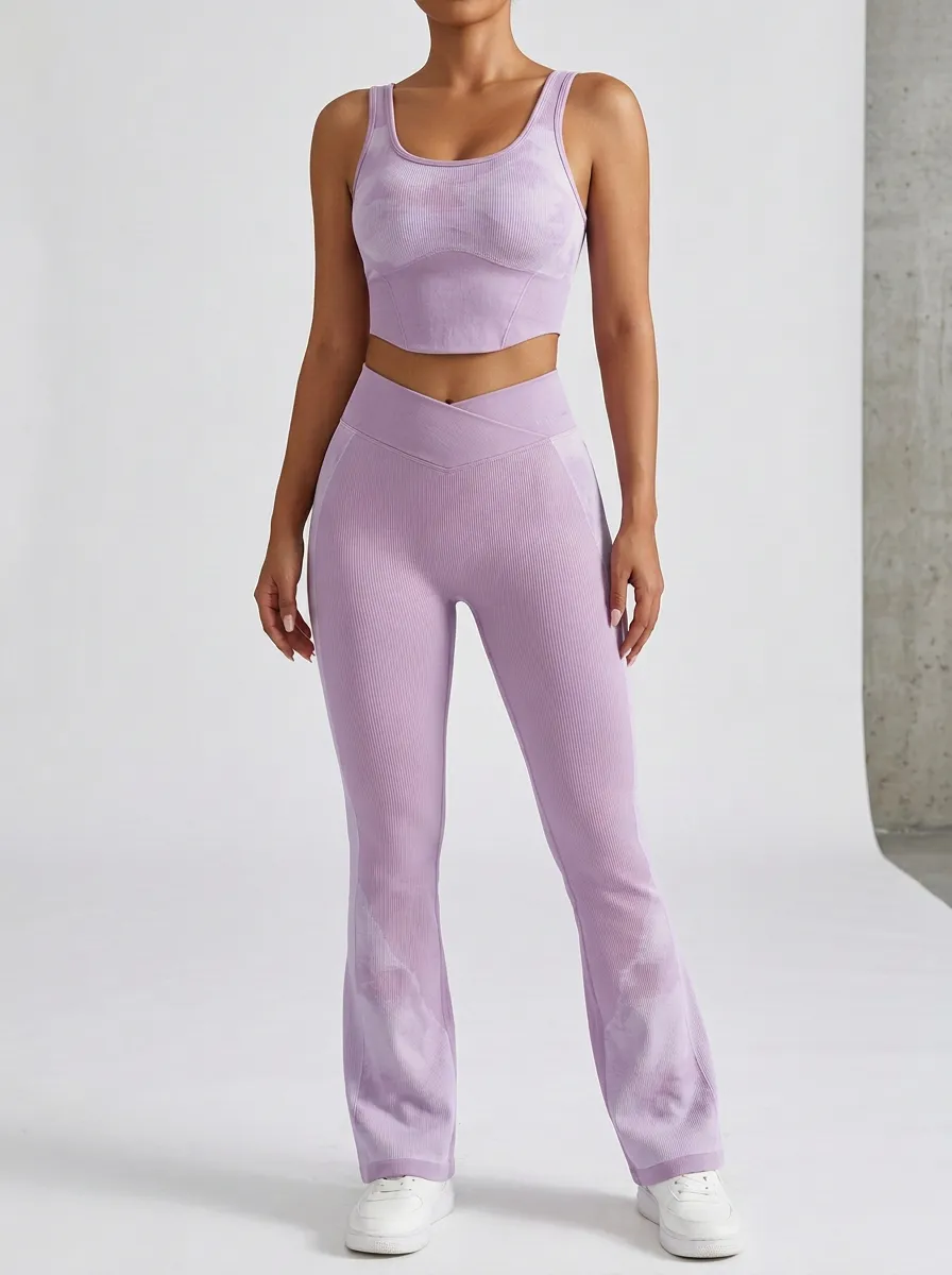 Tie Dye Ribbed Paneled Flare Active Set