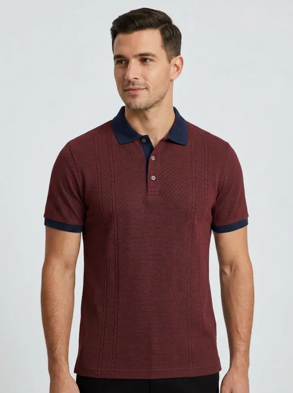 Men's Classic Comfort Cable Knit Polo Shirt