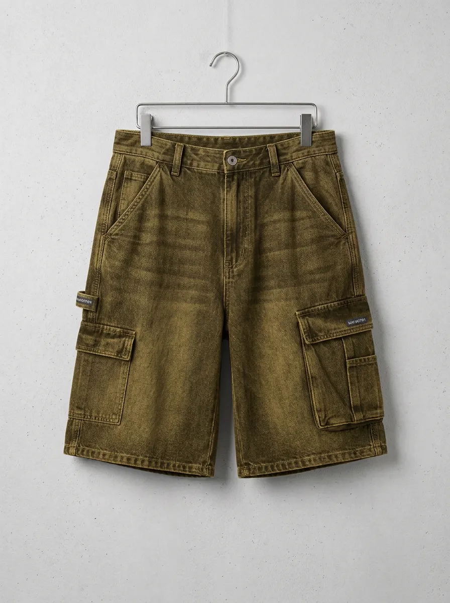 Utility Style Cargo Denim Washed Men's Cargo Shorts