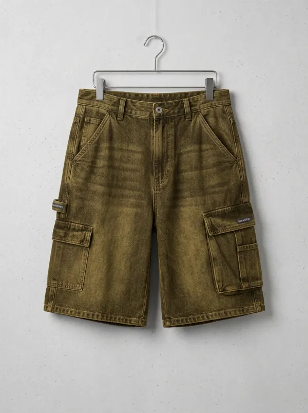 Utility Style Cargo Denim Washed Men's Cargo Shorts