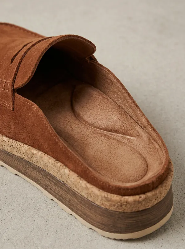 Women's Platform Clog Style Casual Suede Wood Sole Loafers