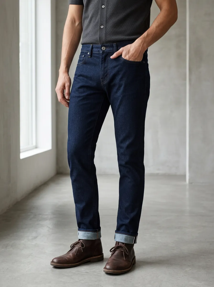 Men's Five Pocket Slim Fit Jeans with Denim Detail