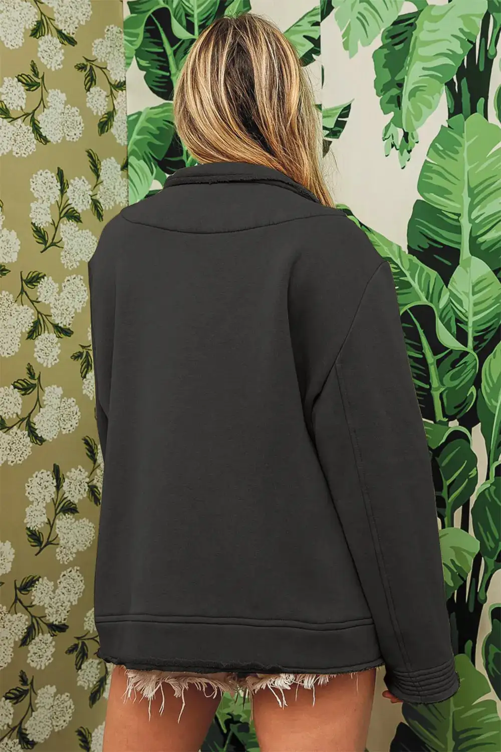 Single Breasted Pocket Detail Fleece Washed Casual Jacket
