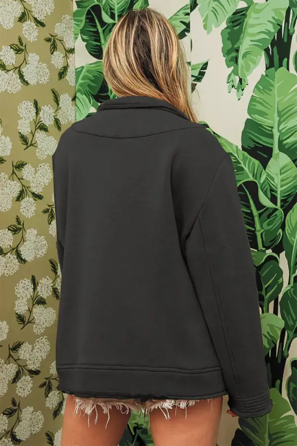 Single Breasted Pocket Detail Fleece Washed Casual Jacket