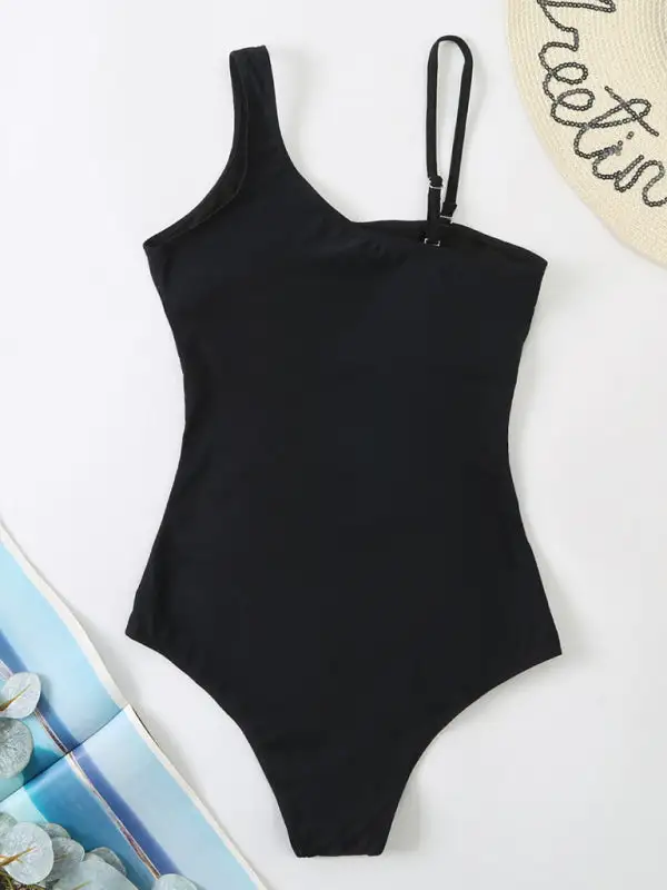 Asymmetrical Gauze Spliced One Piece Swimsuit