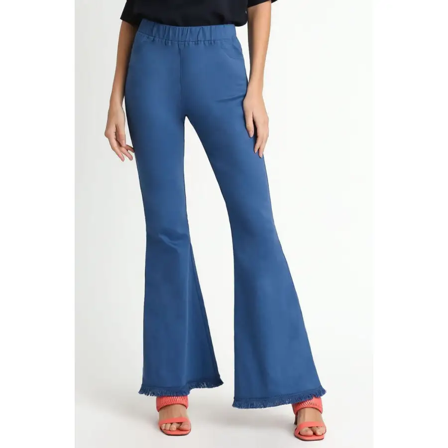 Full Size Wide Flare Leg Stretch Pants with Frayed Hem Plus Size
