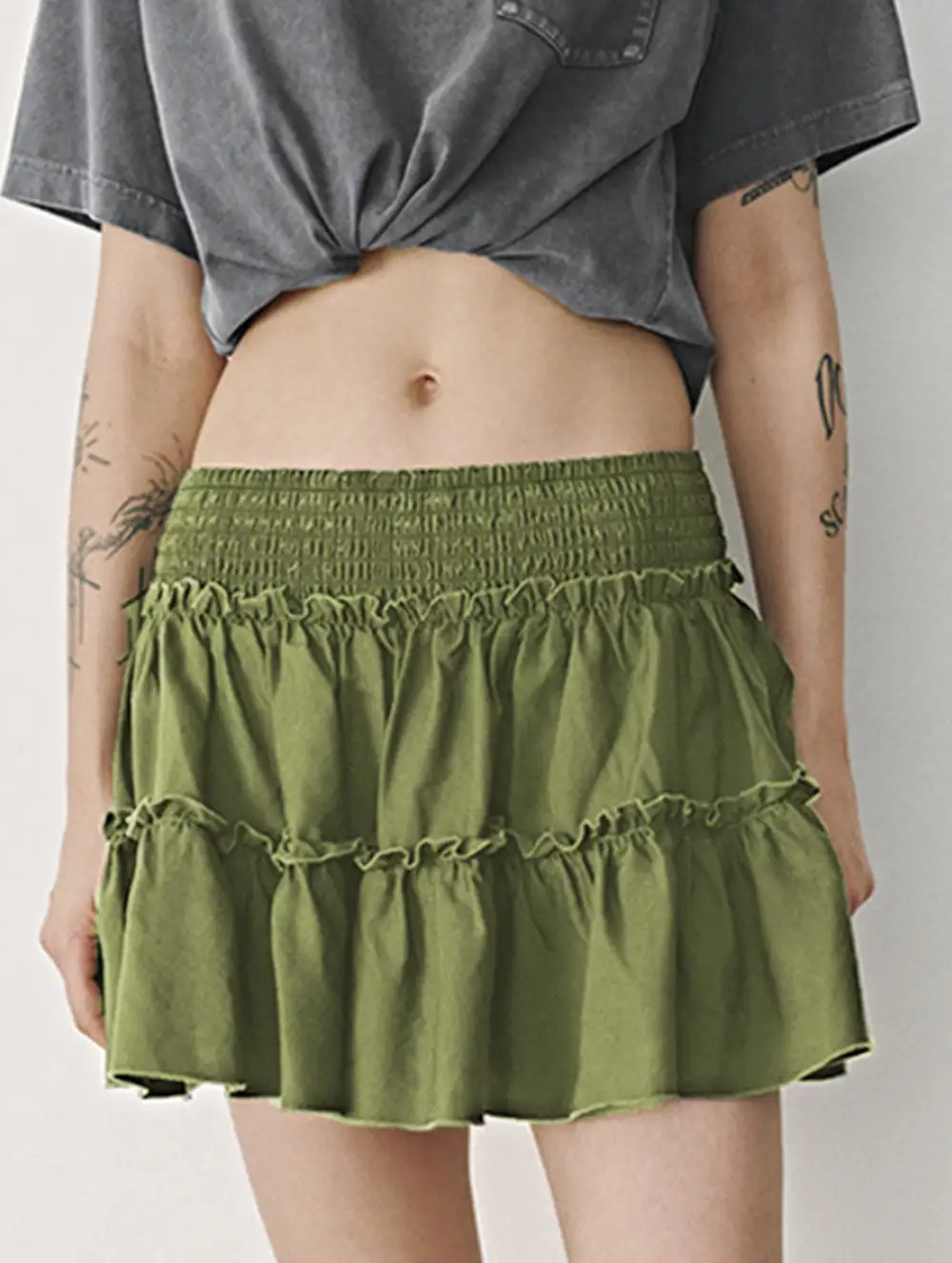 Elastic Waist Midi Skirt