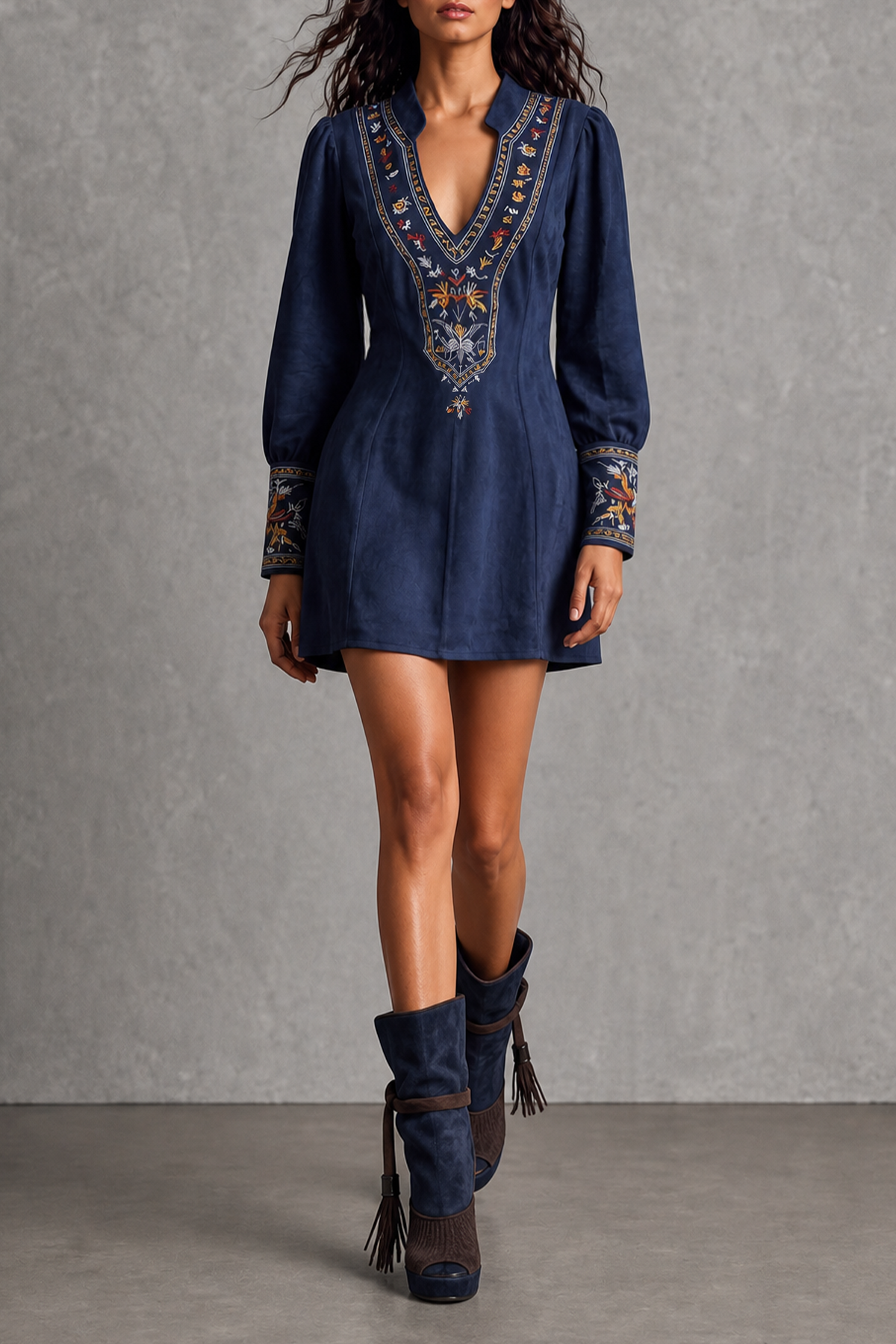 Classic Plunge Neck Floral Mini Dress